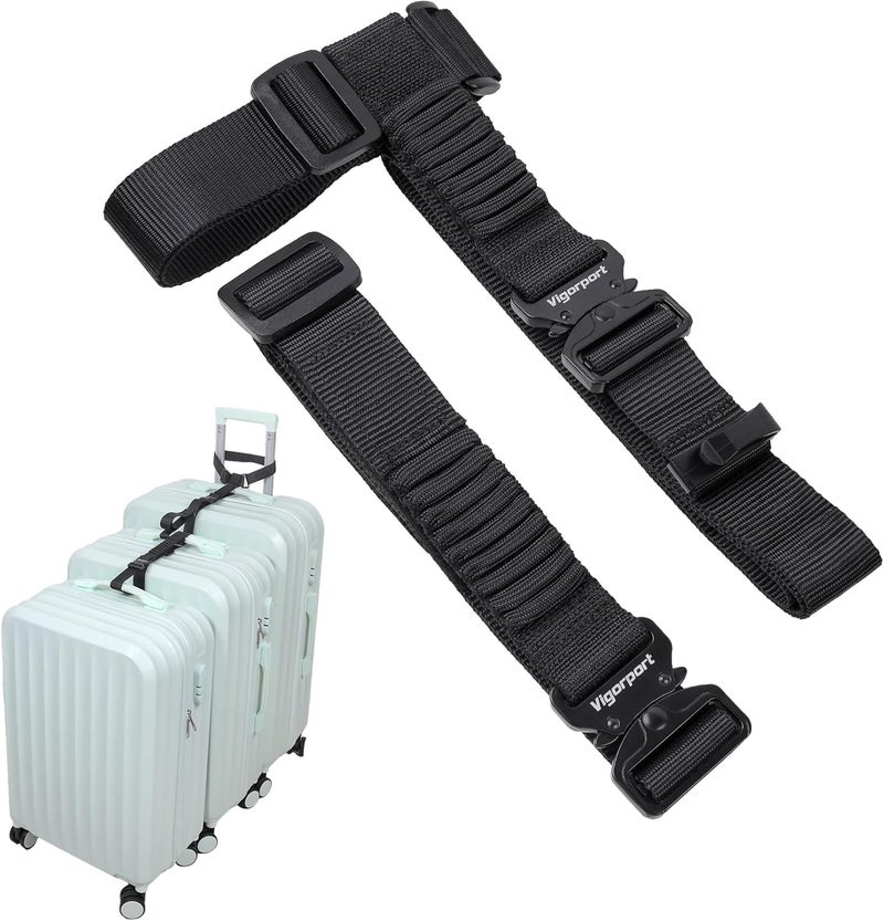 Vigorport Luggage Straps, Metal Luggage Connector Straps for Suitcases, Stretchable Add a Bag Adjustable Accessories Travel Belts (Black, Large) - Image 1